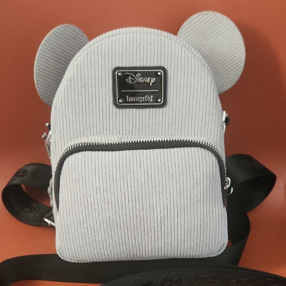 Loungefly Disney Gray Codorroy Steamboat Willie Mini Backpack